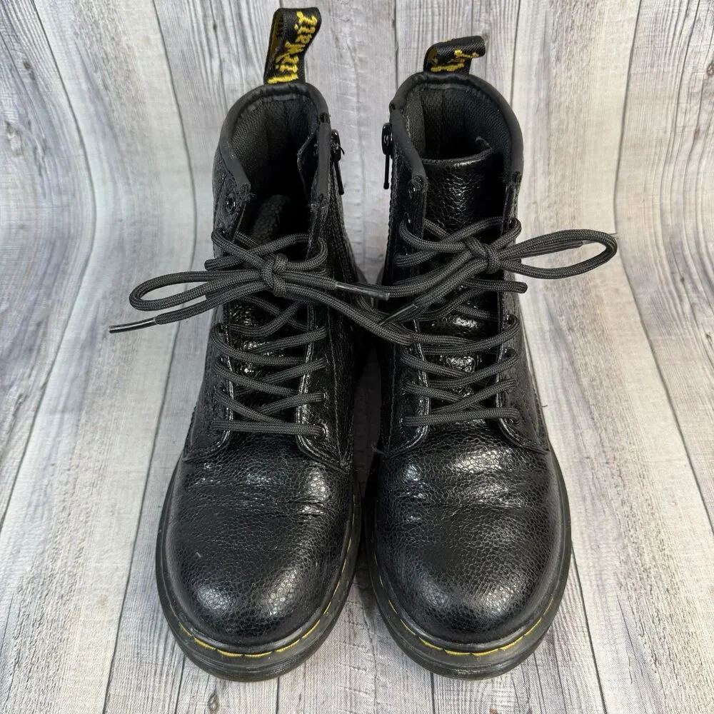 Dr Martens 1460 Junior/Kids Leather Boots Size 1Y Black Lace Up/Zip